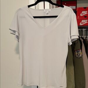 Calvin Klein Pale Gray V-Neck Short Sleeve Blouse